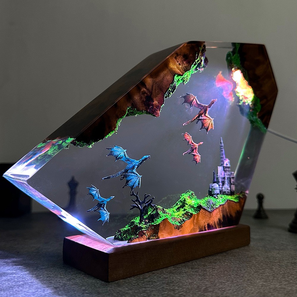 Nachtlicht „Fliegender Drache“ aus Kunstharz – Weihnachtsgeschenk