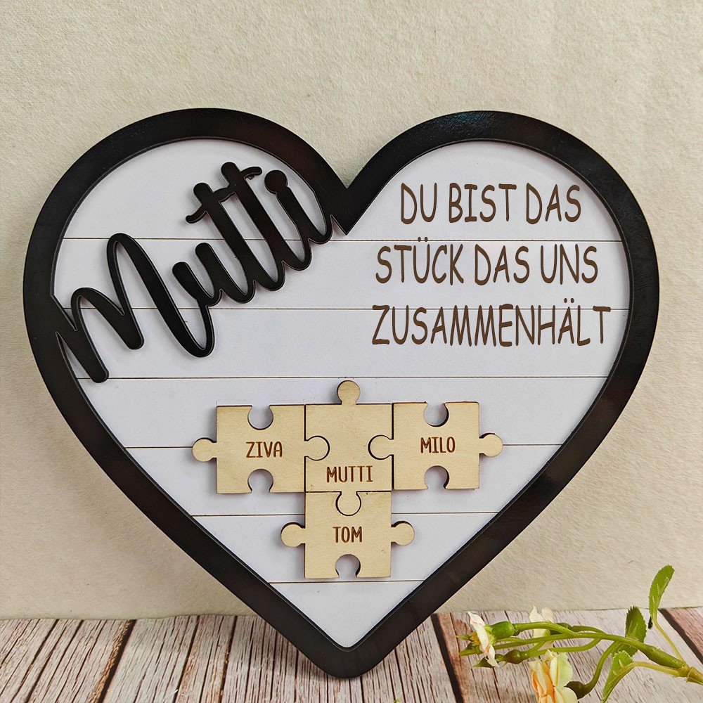 Personalisierte Muttertag Puzzle Zeichen | Mama Du bist das Stück, das uns zusammenhält | Muttertag Geschenk