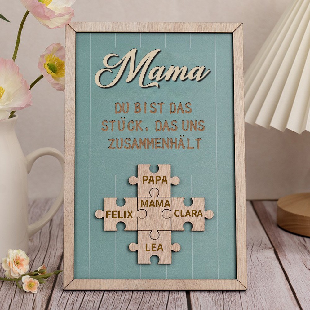Personalisierte Muttertag Puzzle Zeichen | Mama Du bist das Stück, das uns zusammenhält | Muttertag Geschenk