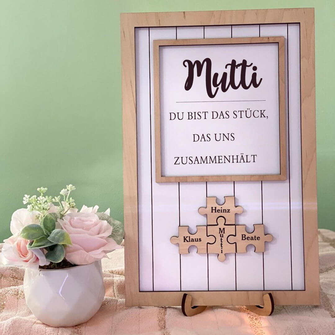 Personalisierte Muttertag Puzzle Zeichen | Mama Du bist das Stück, das uns zusammenhält | Muttertag Geschenk