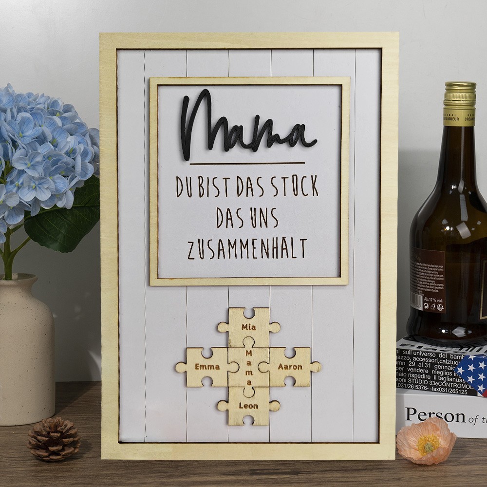 Personalisierte Muttertag Puzzle Zeichen | Mama Du bist das Stück, das uns zusammenhält | Muttertag Geschenk