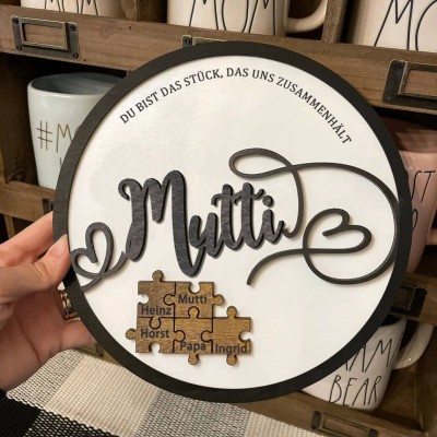 Personalisierte Muttertag Puzzle Zeichen | Mama Du bist das Stück, das uns zusammenhält | Muttertag Geschenk