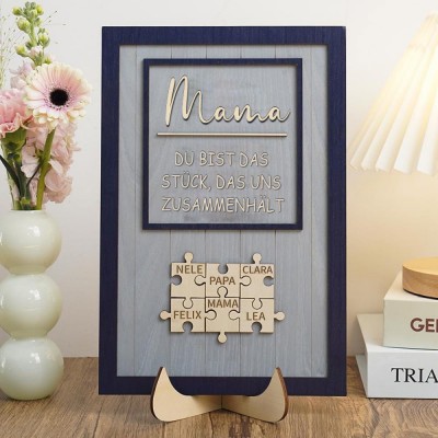Personalisierte Muttertag Puzzle Zeichen | Mama Du bist das Stück, das uns zusammenhält | Muttertag Geschenk