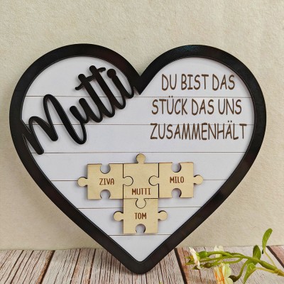 Personalisierte Muttertag Puzzle Zeichen | Mama Du bist das Stück, das uns zusammenhält | Muttertag Geschenk