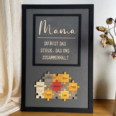 Personalisierte Muttertag Puzzle Zeichen | Mama Du bist das Stück, das uns zusammenhält | Muttertag Geschenk