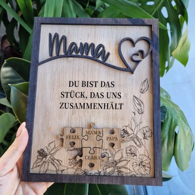 Personalisierte Muttertag Puzzle Zeichen | Mama Du bist das Stück, das uns zusammenhält | Muttertag Geschenk