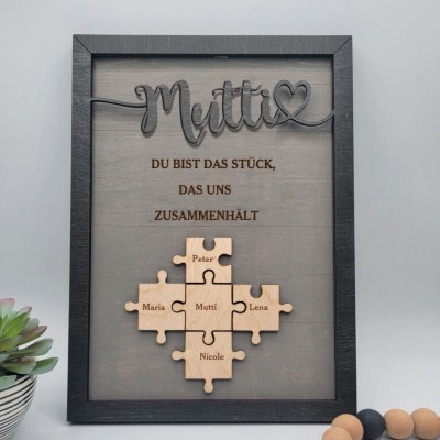 Personalisierte Muttertag Puzzle Zeichen | Mama Du bist das Stück, das uns zusammenhält | Muttertag Geschenk
