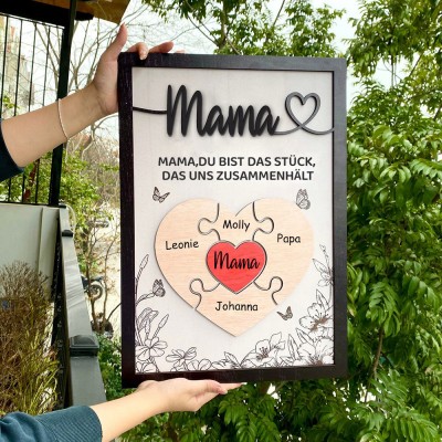Personalisierte Muttertag Puzzle Zeichen | Mama Du bist das Stück, das uns zusammenhält | Muttertag Geschenk