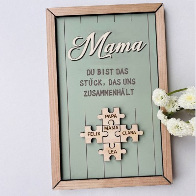 Personalisierte Muttertag Puzzle Zeichen | Mama Du bist das Stück, das uns zusammenhält | Muttertag Geschenk