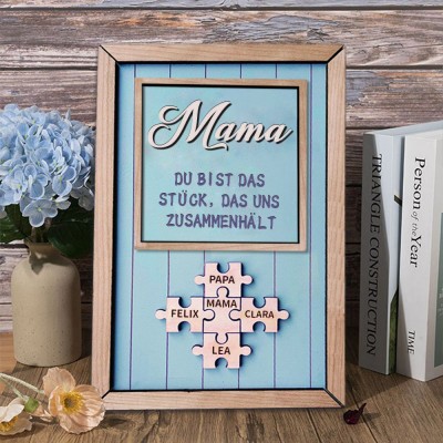Personalisierte Muttertag Puzzle Zeichen | Mama Du bist das Stück, das uns zusammenhält | Muttertag Geschenk