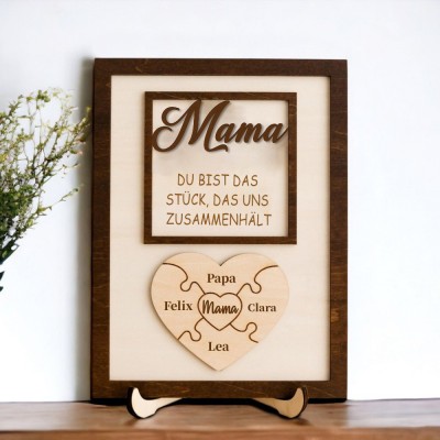 Personalisierte Muttertag Puzzle Zeichen | Mama Du bist das Stück, das uns zusammenhält | Muttertag Geschenk