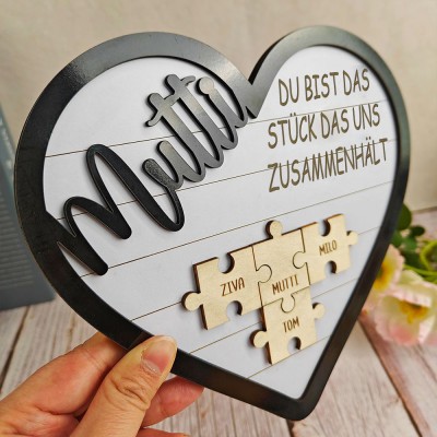 Personalisierte Muttertag Puzzle Zeichen | Mama Du bist das Stück, das uns zusammenhält | Muttertag Geschenk