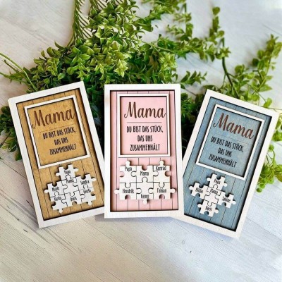Personalisierte Muttertag Puzzle Zeichen | Mama Du bist das Stück, das uns zusammenhält | Muttertag Geschenk