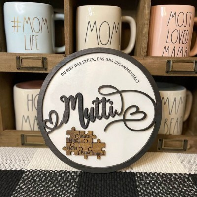 Personalisierte Muttertag Puzzle Zeichen | Mama Du bist das Stück, das uns zusammenhält | Muttertag Geschenk