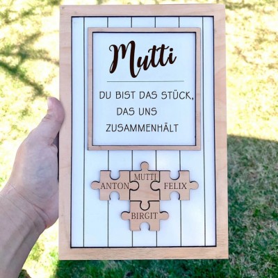 Personalisierte Muttertag Puzzle Zeichen | Mama Du bist das Stück, das uns zusammenhält | Muttertag Geschenk