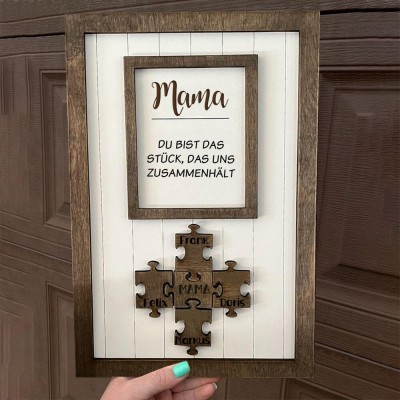 Personalisierte Muttertag Puzzle Zeichen | Mama Du bist das Stück, das uns zusammenhält | Muttertag Geschenk