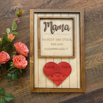 Personalisierte Muttertag Puzzle Zeichen | Mama Du bist das Stück, das uns zusammenhält | Muttertag Geschenk
