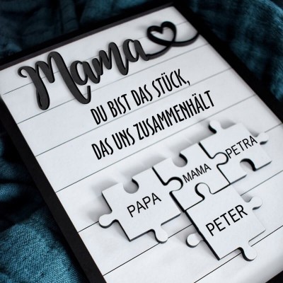 Personalisierte Muttertag Puzzle Zeichen | Mama Du bist das Stück, das uns zusammenhält | Muttertag Geschenk