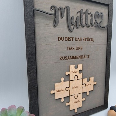 Personalisierte Muttertag Puzzle Zeichen | Mama Du bist das Stück, das uns zusammenhält | Muttertag Geschenk