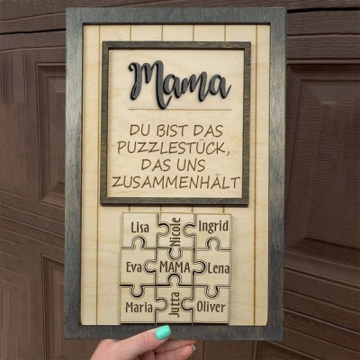 Personalisierte Muttertag Puzzle Zeichen | Mama Du bist das Stück, das uns zusammenhält | Muttertag Geschenk
